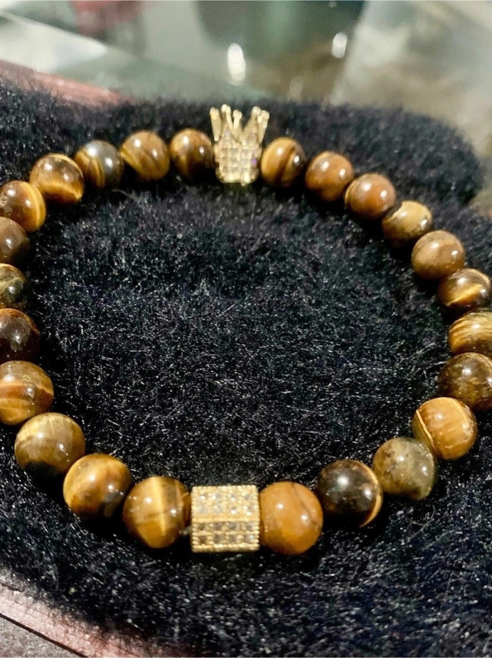 Tiger Eye Beaded Bracelet Gold Tone